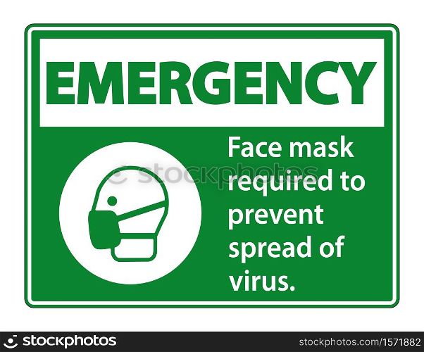 Emergency Face mask required to prevent spread of virus sign on white background