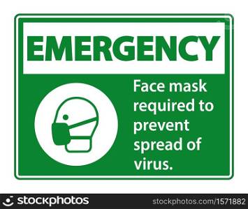Emergency Face mask required to prevent spread of virus sign on white background