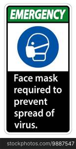 Emergency Face mask required to prevent spread of virus sign on white background 