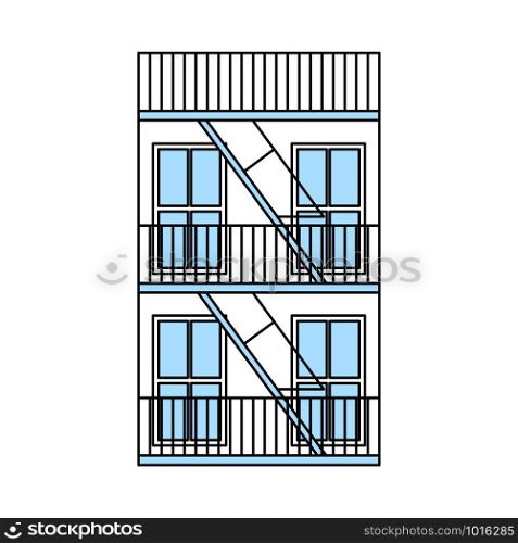 Emergency Fire Ladder Icon. Thin Line With Blue Fill Design. Vector Illustration.
