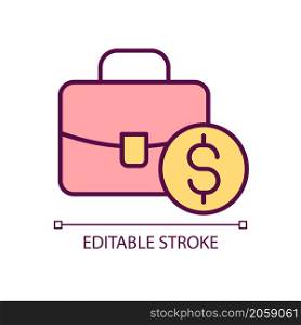 Emergency fund RGB color icon. Investment portfolio. Finances and banking. Briefcase with gold coin. Isolated vector illustration. Simple filled line drawing. Editable stroke. Arial font used. Emergency fund RGB color icon