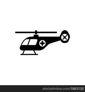 Emergency Helicopter, Medical Rescue Transport. Flat Vector Icon illustration. Simple black symbol on white background. Emergency Medical Helicopter sign design template for web and mobile UI element. Emergency Helicopter, Medical Rescue Transport. Flat Vector Icon illustration. Simple black symbol on white background. Emergency Medical Helicopter sign design template for web and mobile UI element.