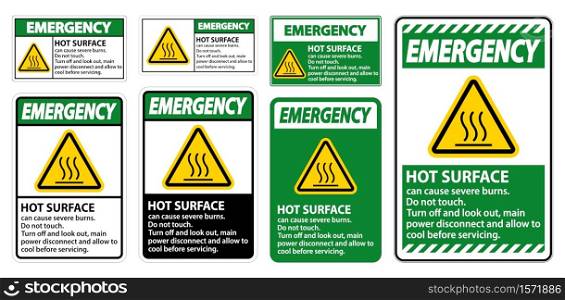 Emergency Hot surface sign on white background