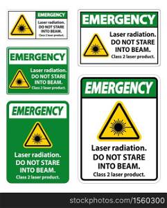 Emergency Laser radiation,do not stare into beam,class 2 laser product Sign on white background