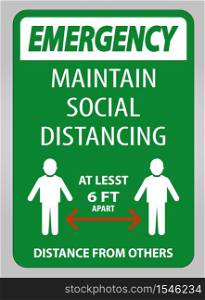 Emergency Maintain Social Distancing At Least 6 Ft Sign On White Background,Vector Illustration EPS.10