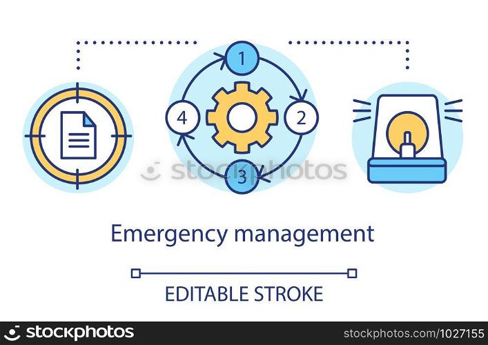 Emergency management concept icon. Quick response service. Capacity to cope with hazards and disasters idea thin line illustration. Vector isolated outline drawing. Editable stroke
