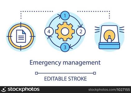 Emergency management concept icon. Quick response service. Capacity to cope with hazards and disasters idea thin line illustration. Vector isolated outline drawing. Editable stroke