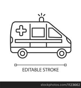 Emergency medical care linear icon. Ambulance. First aid. Accident treatment. Medical procedures. Thin line illustration. Contour symbol. Vector isolated outline drawing. Editable stroke