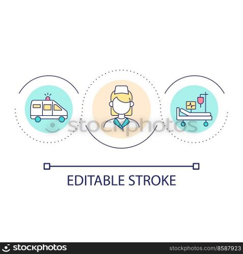 Emergency medical services loop concept icon. Healthcare at accidents. Patient care abstract idea thin line illustration. Isolated outline drawing. Editable stroke. Arial font used. Emergency medical services loop concept icon