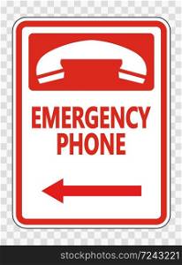 Emergency Phone (Left Arrow) Sign on transparent background,vector illustration