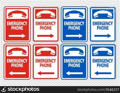 Emergency Phone (Right Arrow) Sign on transparent background
