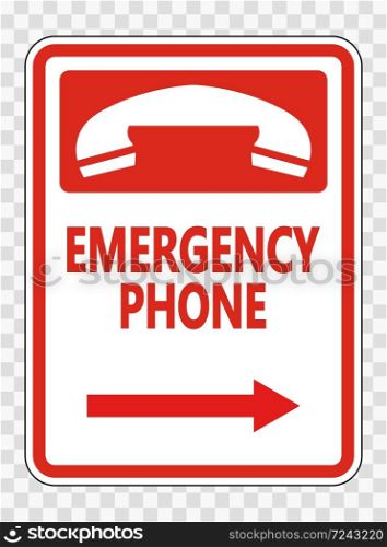 Emergency Phone (Right Arrow) Sign on transparent background,vector illustration