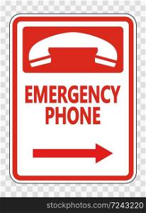 Emergency Phone (Right Arrow) Sign on transparent background,vector illustration