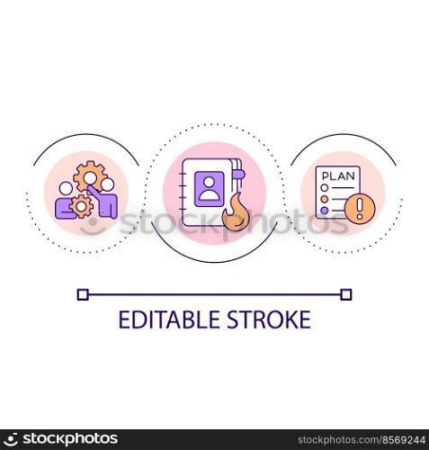 Emergency plan loop concept icon. Crisis management strategy. Business project. Danger response abstract idea thin line illustration. Isolated outline drawing. Editable stroke. Arial font used. Emergency plan loop concept icon
