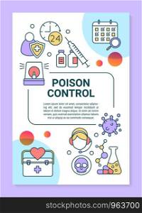 Emergency poison control poster template layout. Everyday hotline service. Banner, booklet, leaflet print design with linear icons. Vector brochure page layouts for magazines, advertising flyers