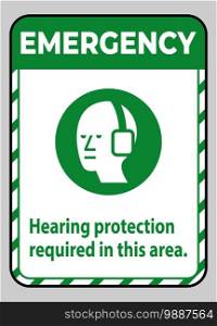 Emergency PPE Sign Hearing Protection Required In This Area with Symbol 