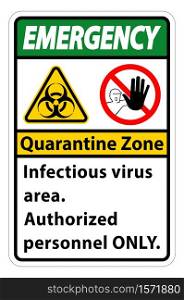 Emergency Quarantine Infectious Virus Area sign on white background
