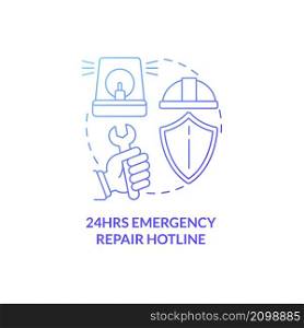 Emergency repair hotline blue gradient concept icon. Tenants support service abstract idea thin line illustration. Isolated outline drawing. Roboto-Medium, Myriad Pro-Bold fonts used. Emergency repair hotline blue gradient concept icon