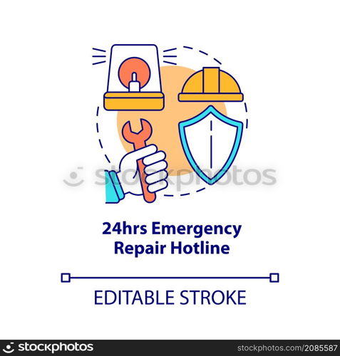 Emergency repair hotline concept icon. Service for tenants comfort abstract idea thin line illustration. Isolated outline drawing. Editable stroke. Roboto-Medium, Myriad Pro-Bold fonts used. Emergency repair hotline concept icon