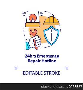 Emergency repair hotline concept icon. Service for tenants comfort abstract idea thin line illustration. Isolated outline drawing. Editable stroke. Roboto-Medium, Myriad Pro-Bold fonts used. Emergency repair hotline concept icon