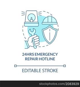Emergency repair hotline turquoise concept icon. Service for tenants abstract idea thin line illustration. Isolated outline drawing. Editable stroke. Roboto-Medium, Myriad Pro-Bold fonts used. Emergency repair hotline turquoise concept icon