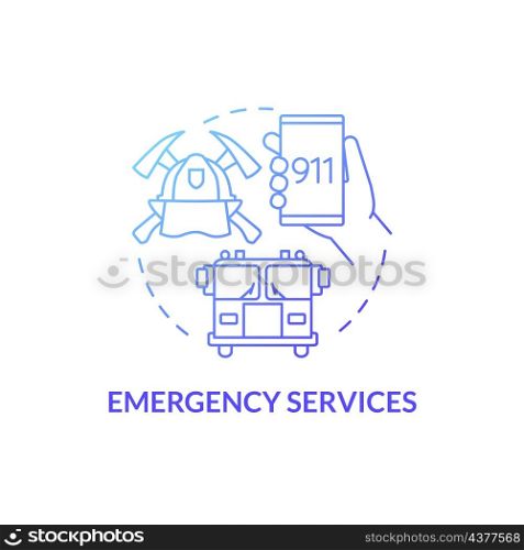 Emergency services blue gradient concept icon. Natural disaster urgent support abstract idea thin line illustration. Isolated outline drawing. Roboto-Medium, Myriad Pro-Bold fonts used. Emergency services blue gradient concept icon
