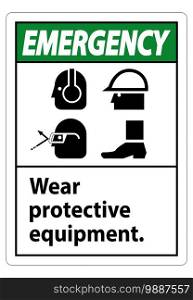 Emergency Sign Wear Protective Equipment,With PPE Symbols on White Background,Vector Illustration 