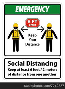 Emergency Social Distancing Construction Sign Isolate On White Background,Vector Illustration EPS.10