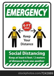 Emergency Social Distancing Construction Sign Isolate On White Background,Vector Illustration EPS.10