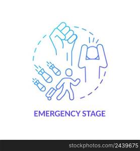 Emergency stage blue gradient concept icon. Deal with traumatic experience. PTSD treatment abstract idea thin line illustration. Isolated outline drawing. Myriad Pro-Bold font used. Emergency stage blue gradient concept icon