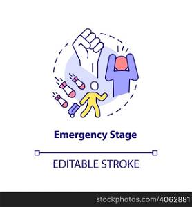 Emergency stage concept icon. Deal with traumatic experience. PTSD treatment abstract idea thin line illustration. Isolated outline drawing. Editable stroke. Arial, Myriad Pro-Bold fonts used. Emergency stage concept icon