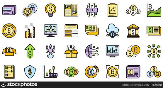 Emerging market icons set. Outline set of emerging market vector icons thin line color flat isolated on white. Emerging market icons set line color vector