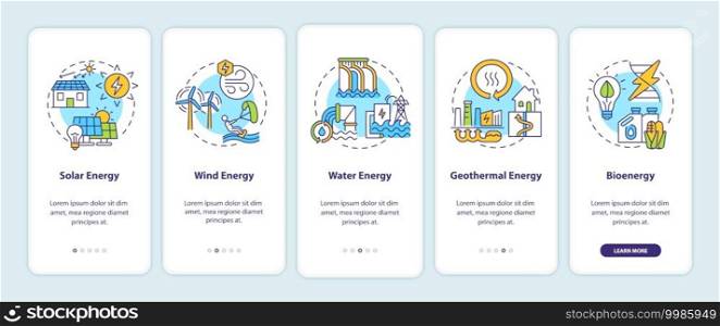 Emissions of carbon onboarding mobile app page screen with concepts. Clean energy types walkthrough 5 steps graphic instructions. Emerging technologies. UI vector template with RGB color illustrations. Emissions of carbon onboarding mobile app page screen with concepts