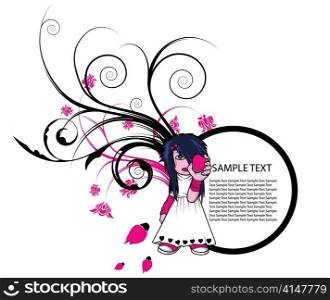 emo girl on a floral frame