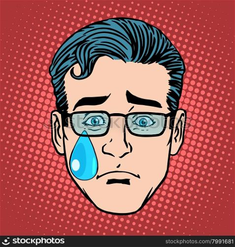 Emoji cry sadness man face icon symbol pop art retro style. Emoji cry sadness man face icon symbol