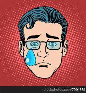 Emoji cry sadness man face icon symbol pop art retro style. Emoji cry sadness man face icon symbol