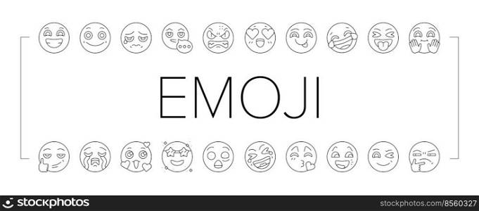 Emoji Emotional Funny Smile Face Icons Set Vector. Lol And Like, Love Heart Ad Confused, Happy And Sad Emoji. Expressive Emoticon For Communication, Sending Message Black Contour Illustrations. Emoji Emotional Funny Smile Face Icons Set Vector