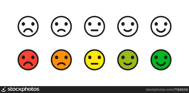 Emoji icons. Isolated vector illustration. Rating concept. Review feedback. Survey opinion service. Sad and happy Mood Icons. EPS 10