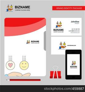 Emoji in hands Business Logo, File Cover Visiting Card and Mobile App Design. Vector Illustration