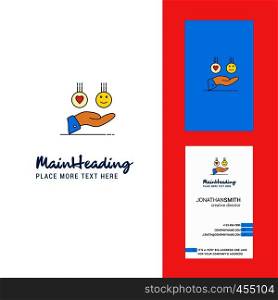 Emoji in hands Creative Logo and business card. vertical Design Vector