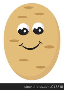 Emoji of the brown potato with a cute little face and two eyes rolled down is smiling set isolated on white background viewed from the side, vector, color drawing or illustration.