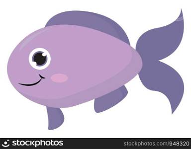 Emoji of the purple fish with an oval-shaped body, forked tail, and continuous fins is swimming set isolated on white background viewed from the side, vector, color drawing or illustration.