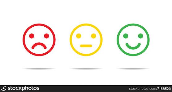 Emoji reaction isolated vector icons. Red yellow green colors. Set of emoji icon. Smile sad face. Angry icon. EPS 10