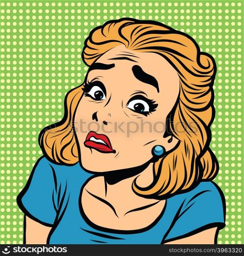Emoji retro fear uncertainty girl emoticons. Pop art vector illustration. Emoji woman. Emotions girl face. Retro Emoji girl