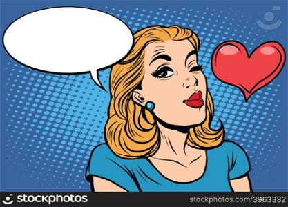 Emoji retro heart love romance girl emoticons. Pop art vector illustration. Emoji woman. Emotions girl face. Retro Emoji girl