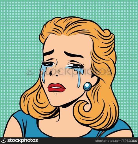 Emoji retro tears cry girl emoticons. Pop art vector illustration. Emoji woman. Emotions girl face. Retro Emoji girl