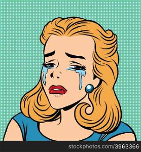 Emoji retro tears cry girl emoticons. Pop art vector illustration. Emoji woman. Emotions girl face. Retro Emoji girl