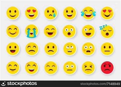 Emoji sticker face set. Emoticon cartoon emojis symbols. Vector digital chat objects icons set. How express feeling to looking good pack that be nice buy. Emoji sticker face set. Emoticon cartoon emojis symbols. Vector digital chat objects icons set