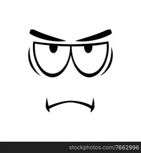 Emoji with annoyed expression isolated emoticon, line art. Vector irritated smiley, upset face. Upset smiley isolated annoyed emoji expression