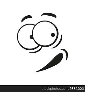 Emoji with smirk smile isolated line art smiley. Vector grinning smiley, giggling emoticon. Grinning smiley isolated comic emoticon face